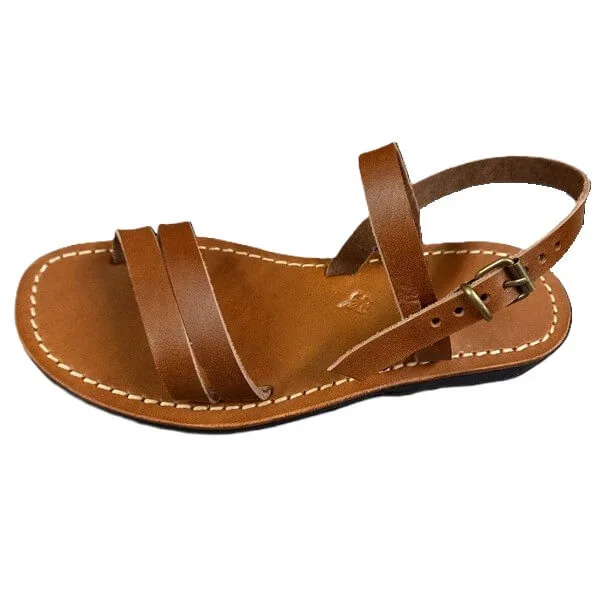 Sandales cuir femme 3 lanières marron