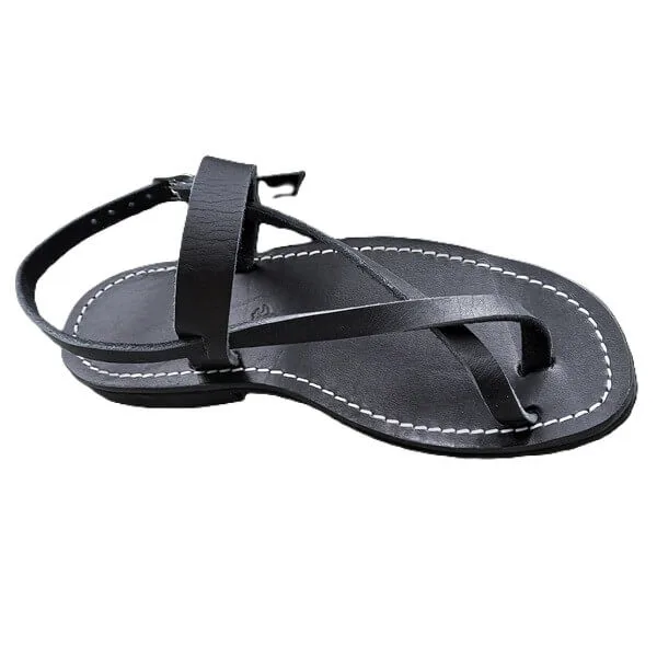 Tongs femme en cuir noires fabriquées en France