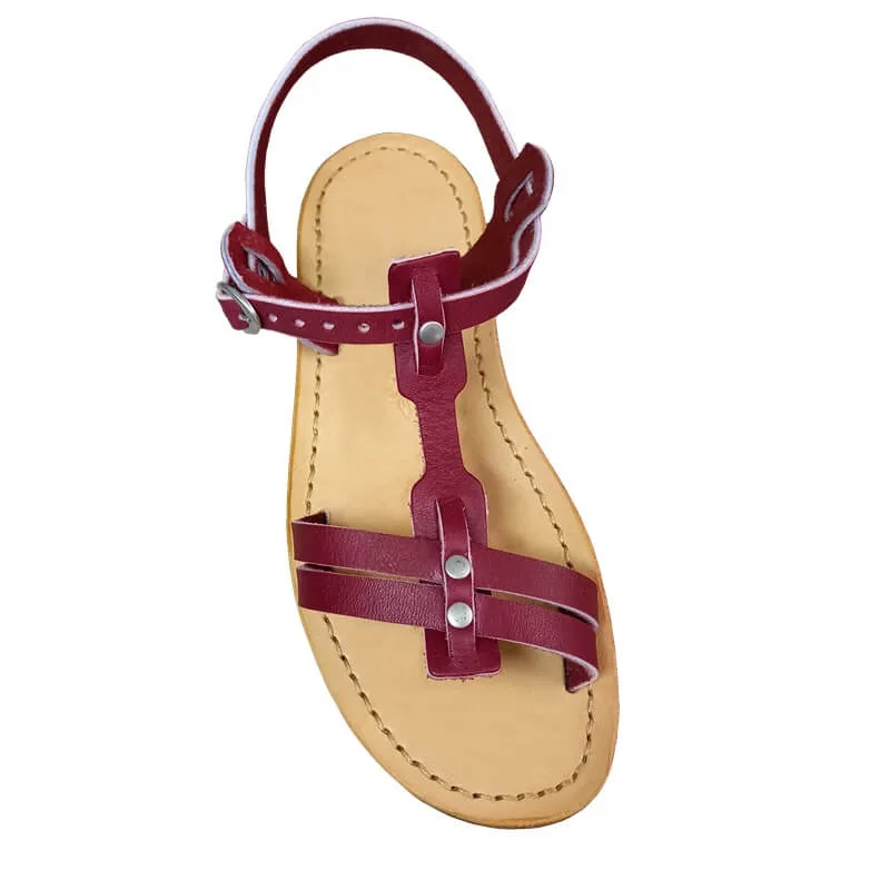 sandales femme cuir réglables bordeaux