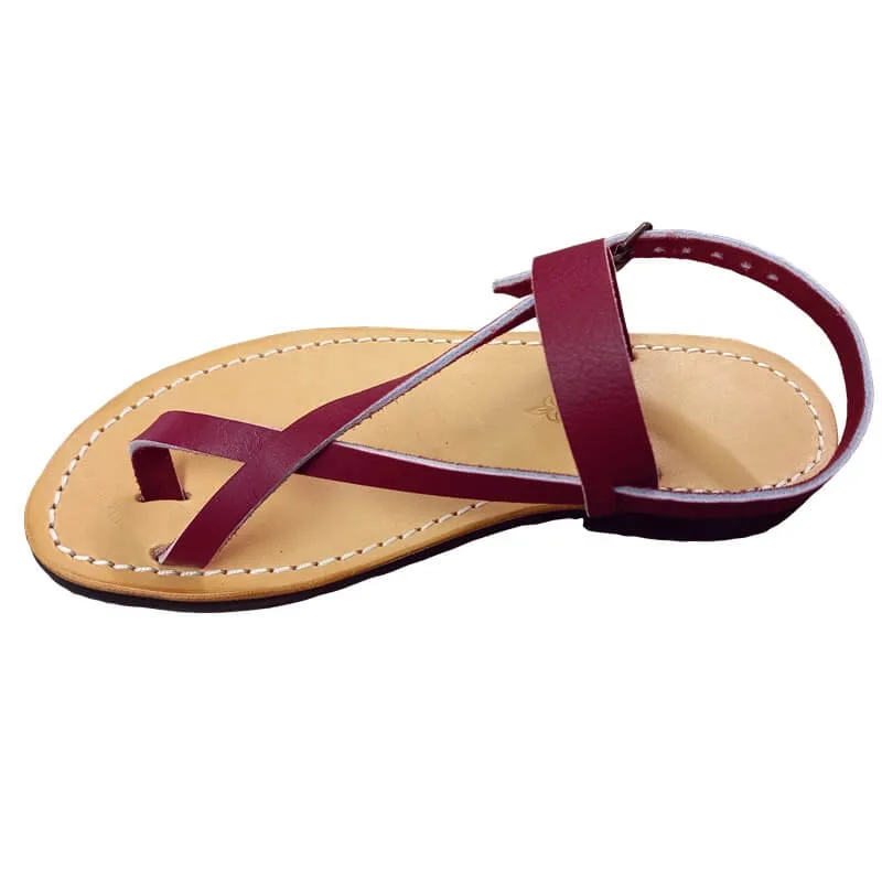 Tongs femme artisanales en cuir bordeaux