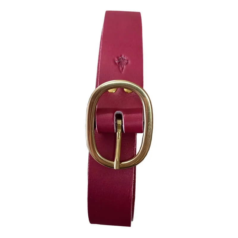 Ceinture artisanale en cuir bordeaux fabriquée en France
