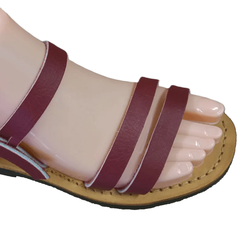 Sandale artisanale femme trois lanières, marron